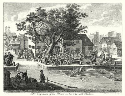 Münih yakınlarındaki Gruene Baum (Yeşil Ağaç) Han (gravür) by Joseph Stephan