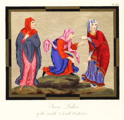 Anglo Sakson kadın kostümleri, 9. ve 10. yüzyıl, 1854 (gravür) by Joseph Strutt