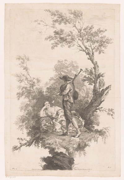 Genç bir kadın için gayda oynayan çoban Bahar Four Seasons (dizi adı) by Joseph Wagner (possibly)
