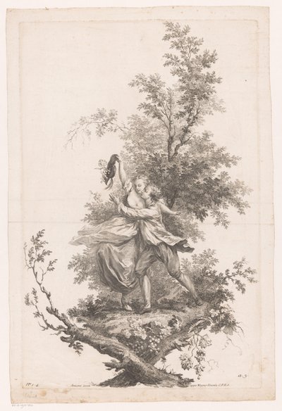 Üzüm dolu bir şapka ile kucaklayan kadın ve erkek Sonbahar mevsimi Four Seasons (dizi adı) by Joseph Wagner (possibly)