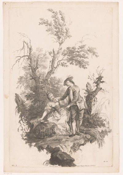 Bir sepet kümes hayvanları ile kadın ve erkek Yaz Four Seasons (dizi adı) by Joseph Wagner (possibly)