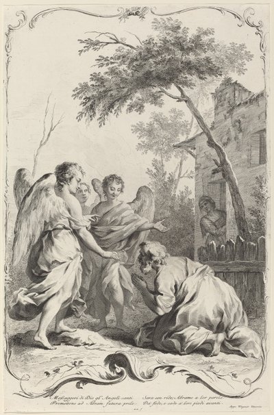 İbrahim üç meleğin önünde diz çöküyor by Joseph Wagner
