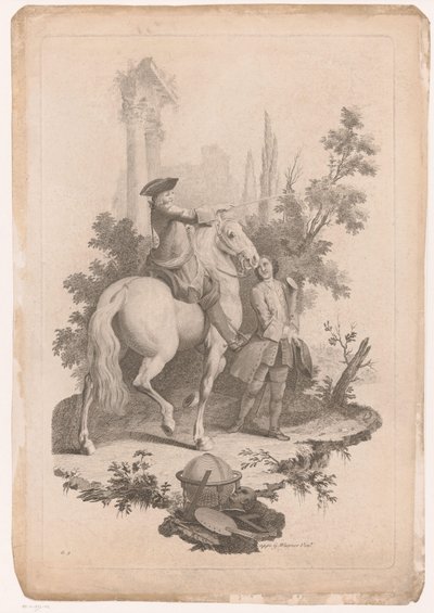 Bir hizmetçi ile at sırtında genç adam by Joseph Wagner
