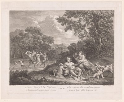 Bacchus ve Dans Eden Satirler ve Maenadlar ile Manzara Sonbahar mevsimi Autotuno (nesne üzerindeki başlık) by Joseph Wagner