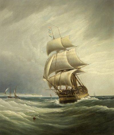 Rüzgardan Önce Üç Direkli Gemi (tuval üzerine yağlı boya) by Joseph Walter