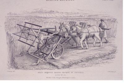 Bells, Crosskill, c1840s tarafından geliştirilmiş hasat makinesi. by Joseph Wilson Lowry