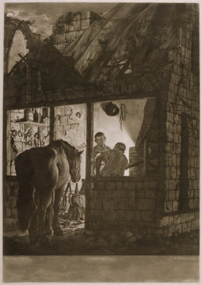 Willam Pether (c.1781-1821), 1771 (mezzotint) tarafından oyulmuş bir Navalyeci Dükkanı by Joseph Wright of Derby