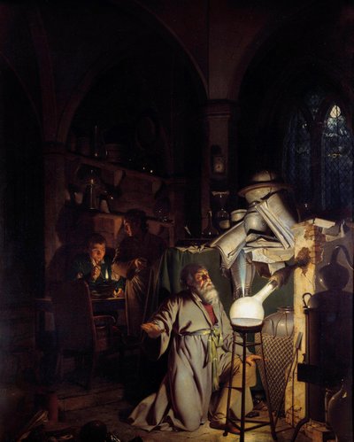 Simyacı felsefi taşı keşfetmeye cezbedici Joseph Wright Of Derby (1734-1797) 18. yüzyıl Güneşi tarafından tablo. 1,27 X 1,01m Derbi, Derbi müzesi by Joseph Wright of Derby