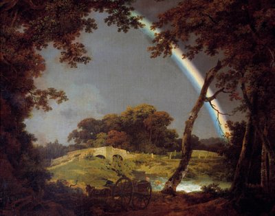 Derby'den Joseph Wright (1734-1797) 1794 Derby, Derby müzesi tarafından Gökkuşağı ile Manzara Tablosu by Joseph Wright of Derby