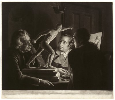 Mum Işığında Gladyatöre Bakan Üç Kişi, William Pether tarafından oyulmuş, 1769 by Joseph Wright of Derby
