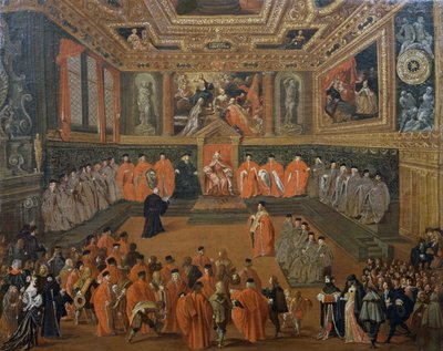 Joseph Heintz Younger'ın (yaklaşık 1600-1678) tablosu Venedik, Ducal Sarayı Konsey Salonunda Doge'nin dinlenmesi by Joseph the younger Heintz