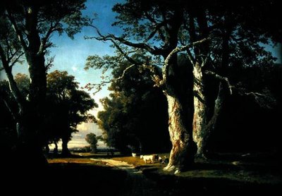 Ağaçlar ve Sığırlarla Manzara (tuval üzerine yağlı boya) by Josephine Bowes