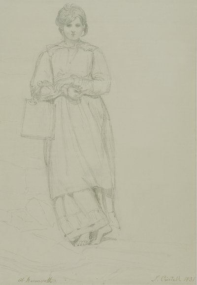 Süt Kutusu Tutan Genç Kız, 1831 (dokuma kağıt üzerine grafit) by Joshua Cristall