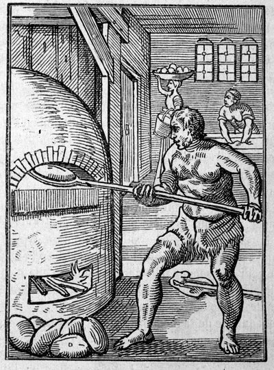 Fırında ekmek pişiren bir fırıncı. 16. yüzyıl Jost Amman (1539-1591) tarafından gravür. by Jost Amman
