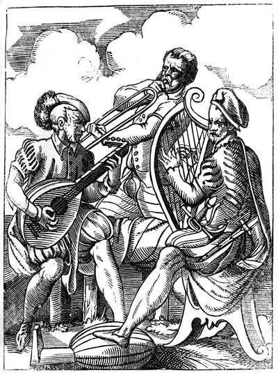 Bir gitarist, bir lavtacı ve bir tromboncu, 16. yüzyıl 1849. by Jost Amman