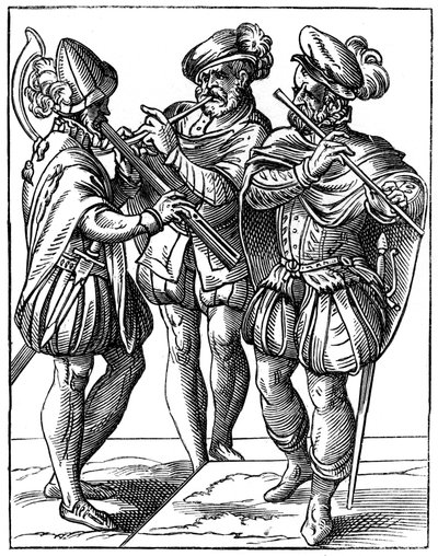 Flüt ve kornet çalanlar, 16. yüzyıl 1849. by Jost Amman