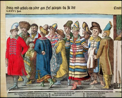 The Great Embassy of Ivan IV 1530-84 of Russia to the Holy Roman Emperor at Regensburg in 1576 coloured woodcut detail of 173050 and 88595 by Jost Amman