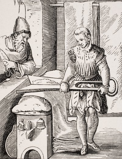 Kumaş işçisi, 16. yüzyıl gravürünün yeniden üretimi, 19. yüzyıl by Jost (after) Amman