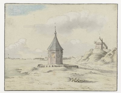 Stadsfontein ('Şehir Çeşmesi'), Bergen op Zoom'un görünümü by Josua de Grave (possibly)