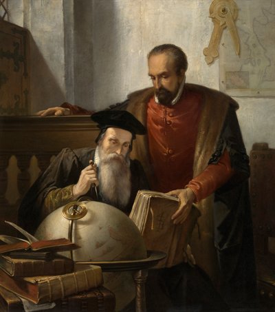 Mercator ve Ortelius (tuval üzerine yağlıboya) by Jozef (1816 88) Bellemans
