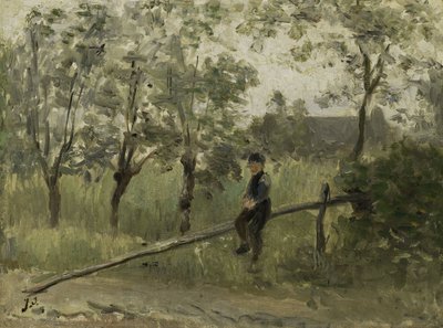 Direk Bariyerindeki Taşralı Çocuk by Jozef (1824-1911) Israels