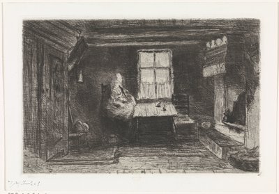 Anne ve çocuk ile iç by Jozef Israëls (signed by artist)