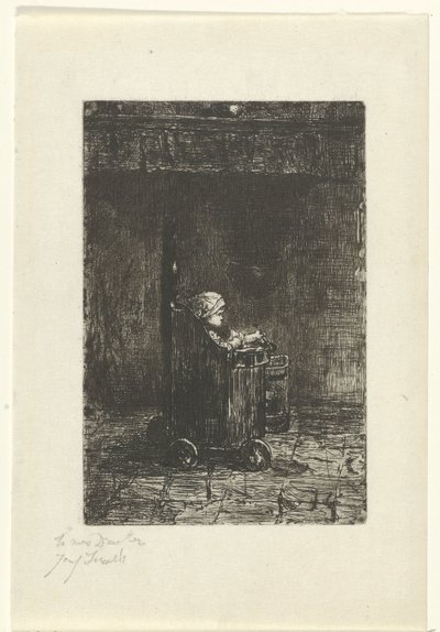 Çocuk yüksek sandalyede by Jozef Israëls (signed by artist)