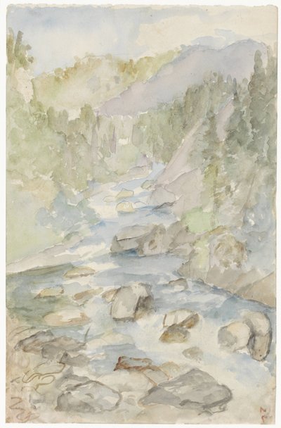 Akış ile dağ manzarası by Jozef Israëls