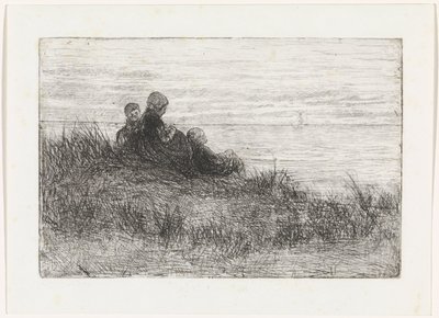 Anne ve çocukları ile kumul manzara by Jozef Israëls