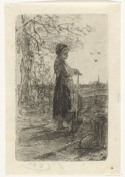 Bir kürek üzerine eğilerek kız by Jozef Israëls
