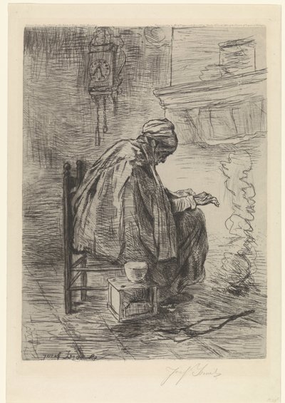 Ocağın yanında yaşlı kadın by Jozef Israëls