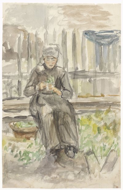 Bir bahçede oturan kız by Jozef Israëls