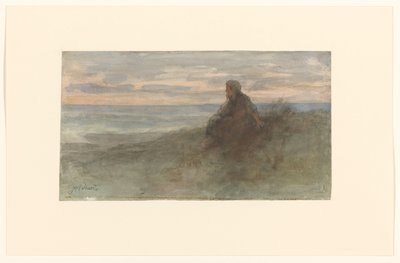 Deniz kenarında bir kumul üzerinde oturan kadın by Jozef Israëls