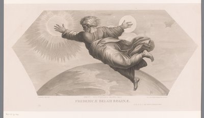 Tanrı güneşi ve ayı yaratır Fecit duo luminaria magna. gen. I. Fredericae Belgii reginae (nesne üzerindeki başlık) Les loges de Raphaël (...) sujets de la bible (dizi başlığı) Raphael'in Localarından İncil sahneleri (dizi başlığı) by Jozef Karel De Meulemeester
