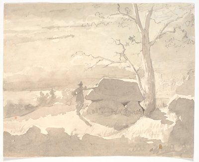 Ay Işığında Manzara. Dolmen yanında bir Avcı by Jørgen Roed