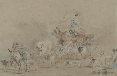 Bir katır üzerinde bir çoban ile göçmen sürüsü by Jérôme François Chantereau