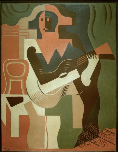 Gitar ile oturan alacalı by Juan Gris