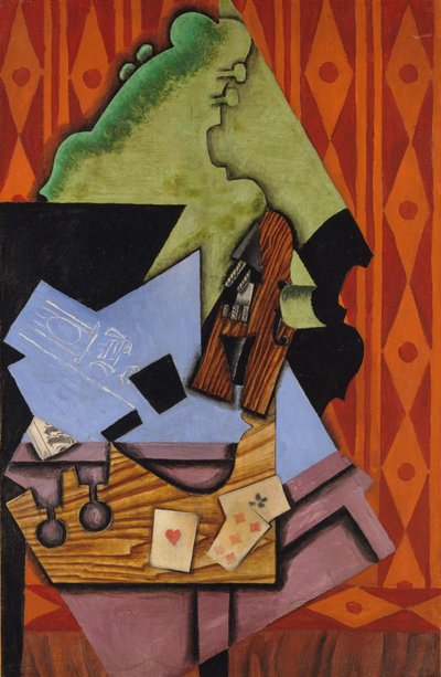 Masada Keman ve Oyun Kağıtları, 1913 by Juan Gris