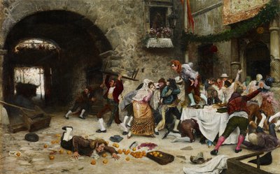 Kesintili Bir Ziyafet - Garate y Clavero, Juan Jose (1870-1939) - Bakır üzerine yağlı boya - 49x78 - Museo Carmen Thyssen, Malaga by Juan José Gárate y Clavero