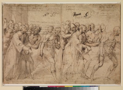 "Aziz Stephen Şehitliğine Yol Açılıyor" İçin İki Çalışma (rekto), 1556 by Juan de Juanes