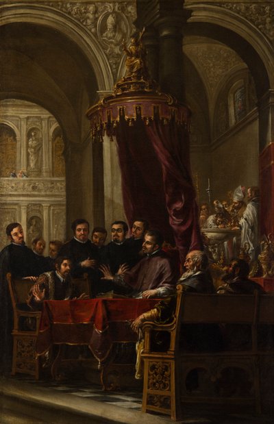St. Augustine'nin Dönüşümü ve Vaftizi, St. Ambrose by Juan de Valdes Leal