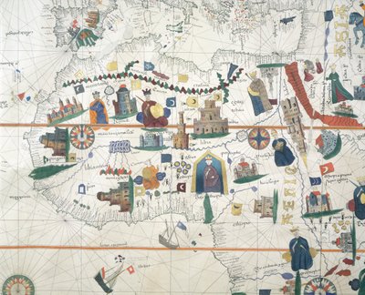 Afrika ve Akdeniz Havzası detayı, Juan de la Cosa, deniz haritası by Juan de la Cosa