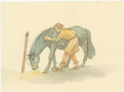 Bir atı fırçalayan bir ortaçağ damat, 2004. by Judith Dobie