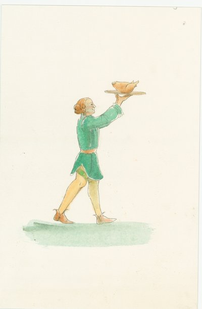 Bir tabak yemek taşıyan bir ortaçağ garsonu, 2004. by Judith Dobie