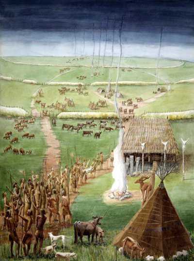 Yel Değirmeni Tepesi, Avebury, Wiltshire (kağıt üzerine suluboya) by Judith Dobie