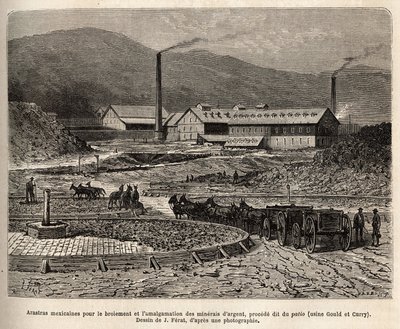 Virginia City (Nevada) civarındaki gümüş cevherlerinin öğütülmesi ve karıştırılması için Meksika arastraları (katırların ayakları tarafından çiğnendiği gibi, kutsalların ayakları altında çiğnendiği alan), J.Ferat