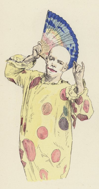 Bir yelpaze tutan palyaço (renkli taş) by Jules Arsene (after) Garnier