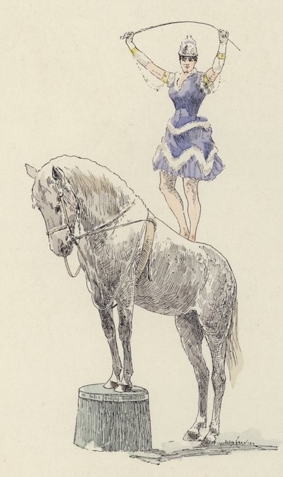 Bir atın arkasında duran jimnastikçi (renkli taş) by Jules Arsene (after) Garnier