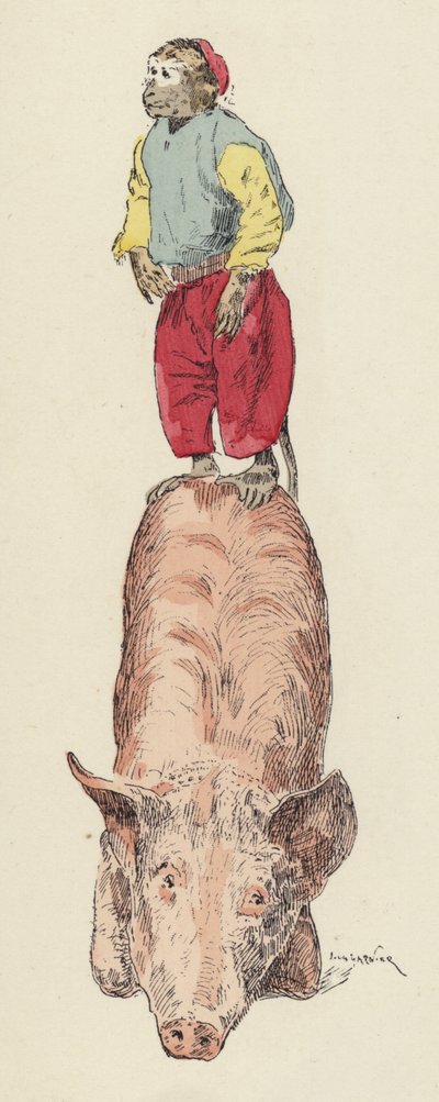 Domuza binen maymun (renkli taş) by Jules Arsene (after) Garnier