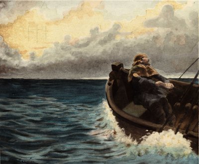 Mısırlı denizci Thamous teknesinde. Pantagruel. Jules Garnier tarafından çizilmiştir. "Rabelais ve Jules Garnier